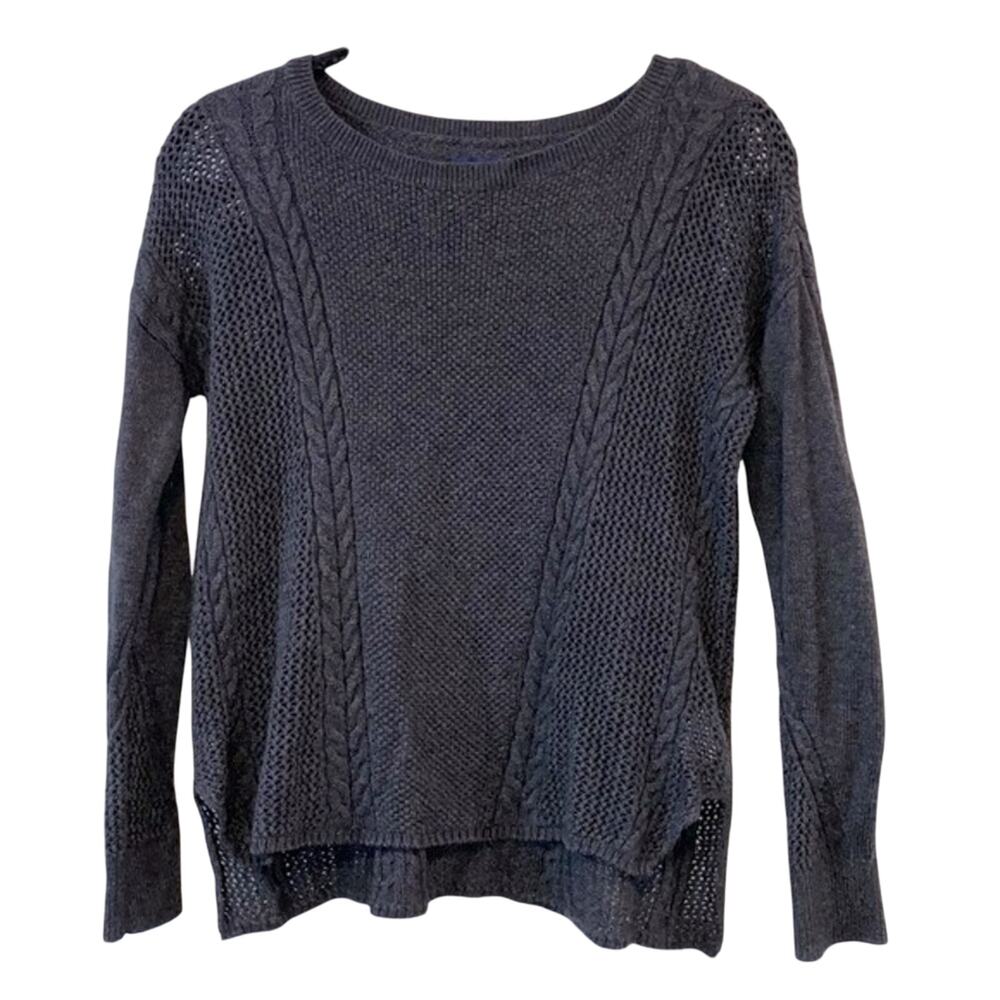 AEO Gray Knit Sweater XS Open Knit Lightweight Pullover Cozy